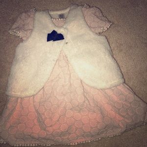 Clean, beautiful soft pink dress and faux fur vest